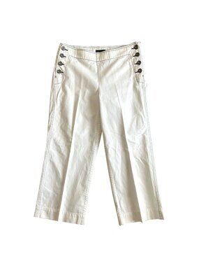 Ralph Lauren Women's Sz 8 White Sailor Pants Button Detail Wide Leg Crop